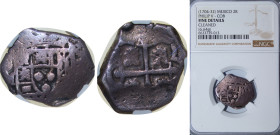 Mexico Spanish colony 1729 - 1732 Mo 2 Reales - Felipe V Silver (.916) Mexico City Mint 6.64g NGC F Cleaned KM 35a
