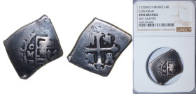 Mexico Spanish colony 1733 MO F 4 Reales - Felipe V Obverse : Clear Mintmark "Mo" and Mint Official's Initial "F" at left, Date at left Silver (.916) ...