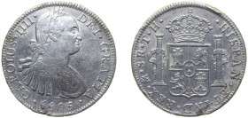 Mexico Spanish colony 1805 Mo TH 8 Reales - Carlos IV Silver (.903) Mexico City Mint 26.8g XF KM 109