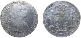 Mexico Spanish colony 1805 Mo TH 8 Reales - Carlos IV Silver (.903) Mexico City Mint 27.07g XF Seawater Corrossion KM 109