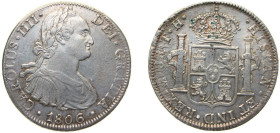 Mexico Spanish colony 1806 Mo TH 8 Reales - Carlos IV Silver (.903) Mexico City Mint 27.07g XF KM 109