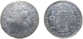 Mexico Spanish colony 1807 Mo TH 8 Reales - Carlos IV Silver (.903) Mexico City Mint 26.7g XF Corrosion Seawater KM 109
