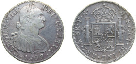 Mexico Spanish colony 1807 Mo TH 8 Reales - Carlos IV Silver (.903) Mexico City Mint 26.8g xf KM 109