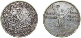 Mexico United Mexican States 1921 Mo 2 Pesos (100th Anniversary of Independence - Winged Victory) Silver (.900) Mexico City Mint (1277500) 26.6g VF KM...