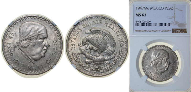 Mexico United Mexican States 1947 Mo 1 Peso Silver (.500) Mexico City Mint (6146...