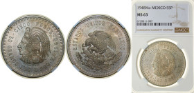 Mexico United Mexican States 1948 Mo 5 Pesos Silver (.900) Mexico City Mint (26740000) 30g NGC MS 63 KM 465