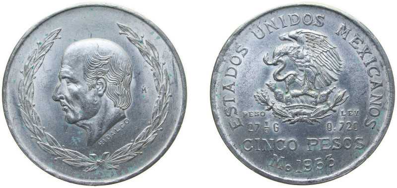 Mexico United Mexican States 1953 Mo 5 Pesos Silver (.720) (Copper .280) Mexico ...