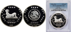 Mexico United Mexican States 1994 Mo 5 Nuevos Pesos (Chaac Mool - 1 oz Silver Bullion) Silver (.999) Mexico City Mint (3000) 31.108g PCGS PR 69 KM 574