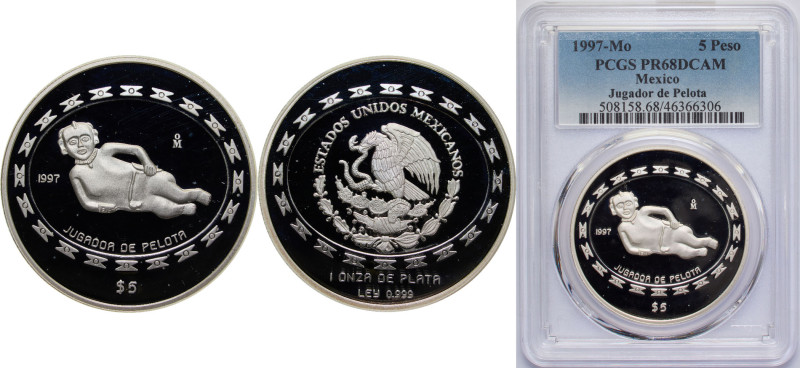 Mexico United Mexican States 1997 Mo 5 Pesos (Jugador de Pelota - 1 oz Silver Bu...