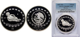 Mexico United Mexican States 1997 Mo 5 Pesos (Jugador de Pelota - 1 oz Silver Bullion) Silver (.999) Mexico City Mint (1800) 31.11g PCGS PR 68 KM 622