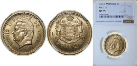 Monaco Principalty ND (1943) 2 Francs - Louis II Aluminium Paris Mint (1250000) 2.2g NGC MS65 Top Pop KM 121 Gad MC133