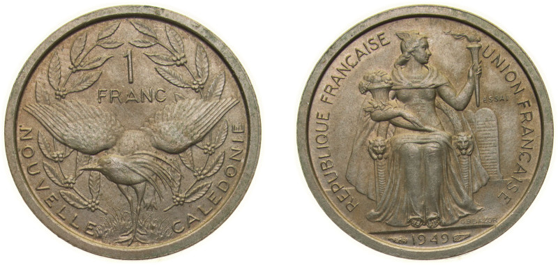 New Caledonia French Overseas Territory 1949 1 Franc (Essai) Nickel brass Paris ...