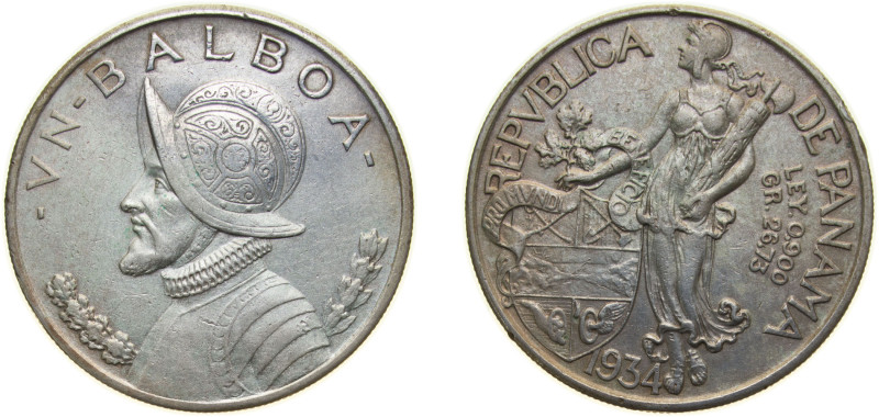 Panama Republic 1934 1 Balboa Silver (.900) (Copper .100) San Francisco Mint (22...