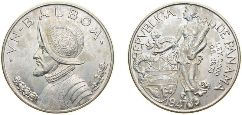 Panama Republic 1947 1 Balboa Silver (.900) (Copper .100) Philadelphia Mint (500...