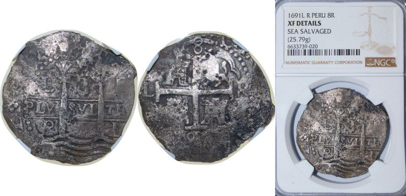 Peru Spanish colony 1691 L R 8 Reales - Carlos II Silver (.931) Lima Mint 25.79g...