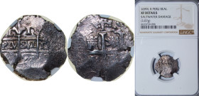 Peru Spanish colony 1699 L R 1 Real - Carlos II Obverse : Clear Mintmark "L" at top left Silver (.931) Lima Mint 3.07g NGC XF Saltwater Damage KM 20