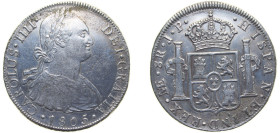 Peru Spanish colony 1805 LIMAE JP 8 Reales - Carlos IV Silver (.896) Lima Mint (4030000) 26.7g XF KM 97