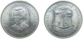 Philippines Republic 1963 1 Peso (Andrés Bonifacio) Silver (.900) (100000) 26g BU KM 193 Schön 31