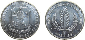 Philippines Republic 1967 1 Peso (Bataan Day) Silver (.900) (Copper .100) San Francisco Mint (100000) 26g BU KM 195 Schön 33