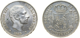 Philippines Spanish colony 1885 50 Centimos - Alfonso XII Silver (.835) Manila Mint (22721818) 12.98g UNC KM 150