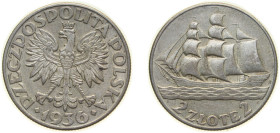 Poland First Republic 1936 2 Złote (15th Anniversary of Gdynia Seaport) Silver (.750) (3918000) 4.4g XF Y 30 Schön 29