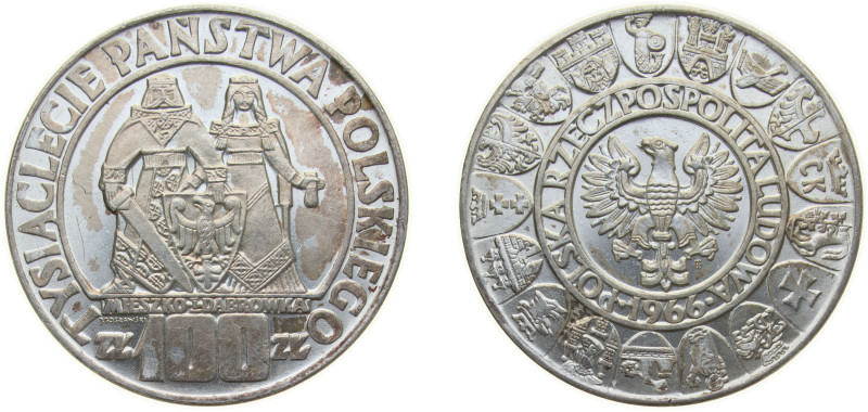 Poland People's Republic 1966 MW 100 Złotych (Polish Millennium) Silver (.900) W...