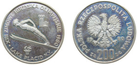 Poland People's Republic 1980 MW 200 Złotych (XIII Winter Olympics; torch below skier) Silver (.750) Warsaw Mint (32040) 17.6g PF Y 110 ParM 309 Fisch...