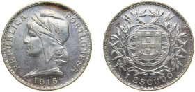 Portugal First Republic 1915 1 Escudo Silver (.835) Lisbon Mint (1818000) 25g AU KM 564