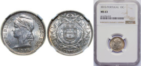 Portugal First Republic 1915 10 Centavos Silver (.835) (3418000) 2.5g NGC MS 63 KM 563
