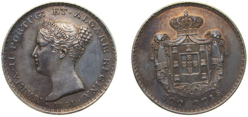 Portugal Kingdom 1841 500 Réis - Maria II Silver (.91666) Lisbon Mint (22000) 14...