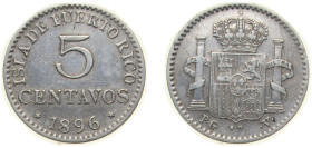 Puerto Rico Spanish colony 1896 PGV 5 Centavos - Alfonso XIII Silver (.835) Madrid Mint (600000) 1.25g VF KM 20