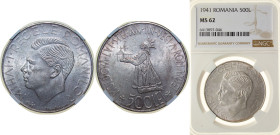Romania Kingdom 1941 500 Lei - Mihai I (Bessarabia Reunion) Silver (.835) Bucharest Mint (775000) 25g NGC MS 62 KM 60 Schön 74 Dav ECT 276