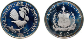 Samoa Independent State 1986 10 Tālā - Tanumafili II (WWF, Samoan Fantail bird) Silver (.925) (25000) 31.47g PF KM 72 Schön 67