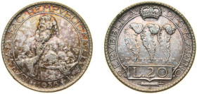 San Marino Republic 1936 R 20 Lire Silver (.800) Rome Mint (5000) 15g AU KM 11 Pag 342-346
