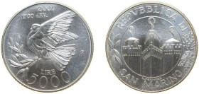 San Marino Republic 2001 R 5000 Lire (Peace) Silver (.835) Rome Mint (30000) 18g BU KM 431