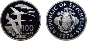 Seychelles Republic 1978 100 Rupees (Conservation, white-tailed Tropic bird) Silver (.925) Royal Mint (4075) 31.65g PF KM 40 Schön 40