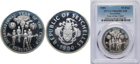 Seychelles Republic 1980 50 Rupees (UNICEF and International Year of the Child) Silver (.925) (25000) 19.44g PCGS PR 66 KM 42 Schön 42