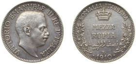 Somalia Italian Somaliland Italian colony 1910 R ½ Rupia - Vittorio Emanuele III Silver (.917) Rome Mint (400000) 5.832g XF Cleaned KM 5