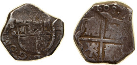 Spain Kingdom 1608 S B 2 Reales - Felipe III Obverse : Clear Mintmark "S" and Mint Official's Initial "B" at left; Obverse: Clear Date at top middle S...