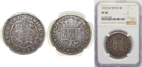 Spain Kingdom 1761 S JV 4 Reales - Carlos III Silver (.917) Seville Mint 13g NGC VF 30 KM 396.2