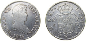 Spain Kingdom 1815 S CJ 8 Reales - Fernando VII (2nd portrait) Silver (.903) Seville Mint 26.6g VF KM 466.4