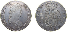 Spain Kingdom 1818 M GJ 8 Reales - Fernando VII (2nd portrait) Silver (.903) Madrid Mint 26.8g VF KM 466.3