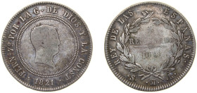 Spain Kingdom 1821 M SR 10 Reales - Fernando VII Silver (.903) Madrid Mint 13.4g VF KM 560