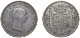 Spain Kingdom 1851 20 Reales - Isabel II Silver (.900) Madrid Mint 26g VF KM 593 Cal 151
