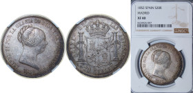 Spain Kingdom 1852 20 Reales - Isabel II Silver (.900) Madrid Mint 26g NGC XF 40 KM 593.2