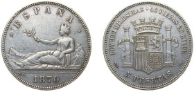 Spain Kingdom 1870 *18-70 SNM 5 Pesetas - Provisional Government Silver (.900) Madrid Mint (5923455) 25g VF KM 655