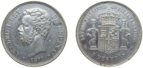 Spain Kingdom 1871 *18-71 SDM 5 Pesetas - Amadeo I Silver (.900) Madrid Mint (13641162) 25g XF KM 666