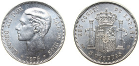 Spain Kingdom 1878 *18-78 EMM 5 Pesetas - Alfonso XII (2nd portrait) Silver (.900) Madrid Mint (4147986) 25g UNC KM 676 Cal 28