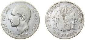 Spain Kingdom 1882 *18-82 MSM 1 Peseta - Alfonso XII (2nd portrait) Silver (.835) Madrid Mint (3505024) 4.8g VF KM 686