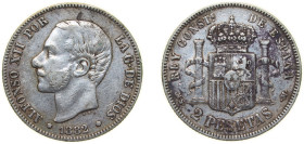 Spain Kingdom 1882 MSM 2 Pesetas - Alfonso XII Silver (.835) Madrid Mint (20342803) 10g VF KM 678